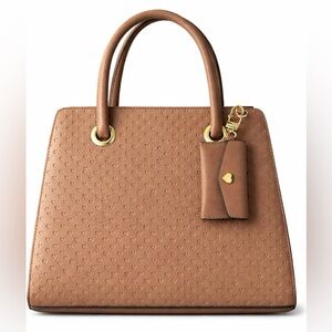 Betsey Johnson Tan Heart Embossed Satchel | Structured Top Handle Tote